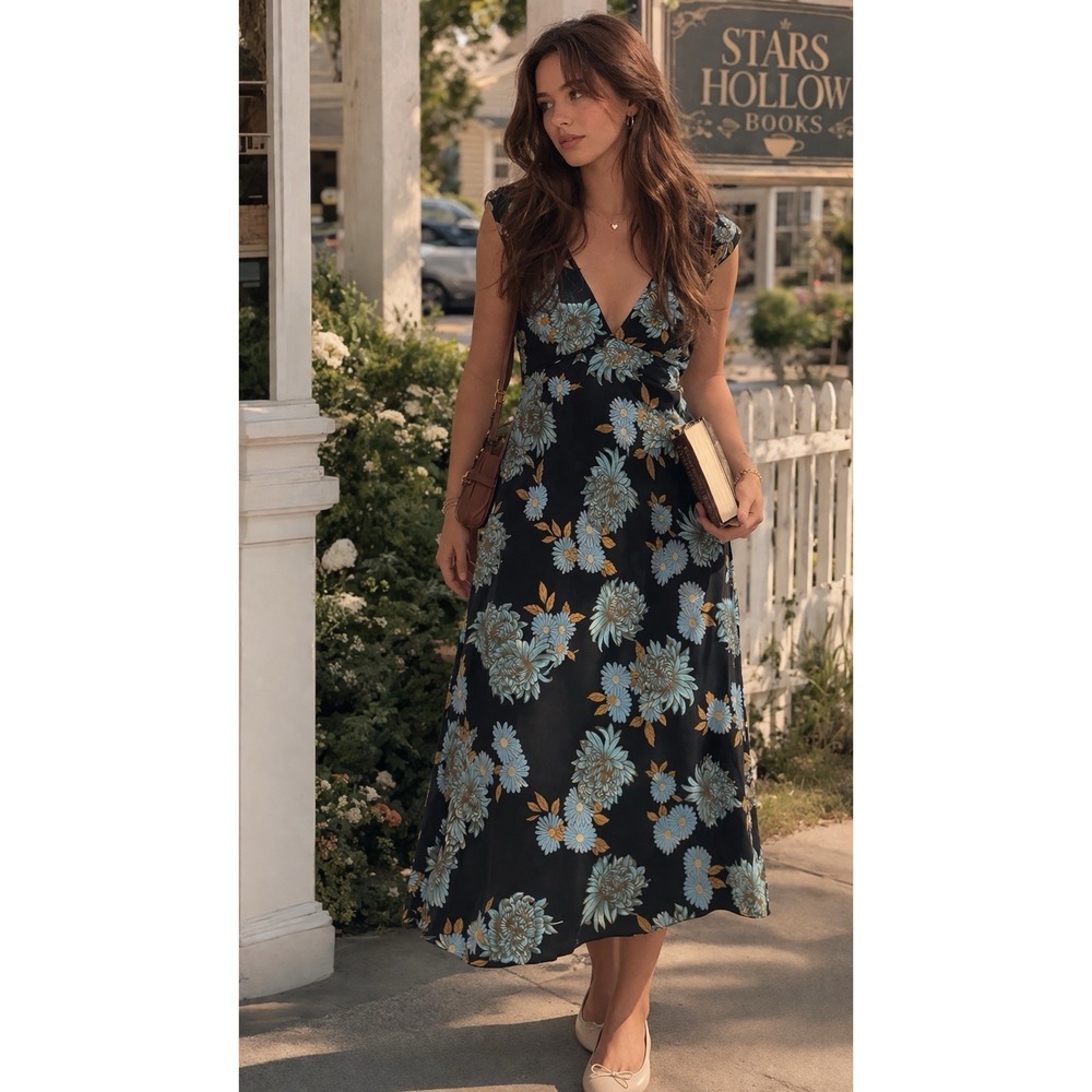 Speechless Womens 0  Juniors Cap Sleeve Chiffon A Line V Neck Dress VTG 90s Y2K